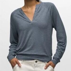 Prana Grey Long Sleeve V-Neck Top